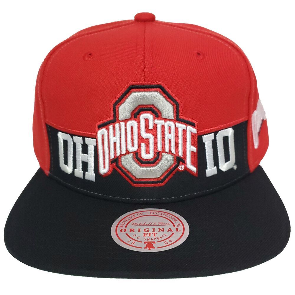 Ohio State Buckeyes Mitchell & Ness NCAA Snapback Hat Cap 3D Logo Red Black NWT